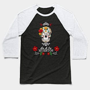 Dia de los Muertos Rose Skull Baseball T-Shirt